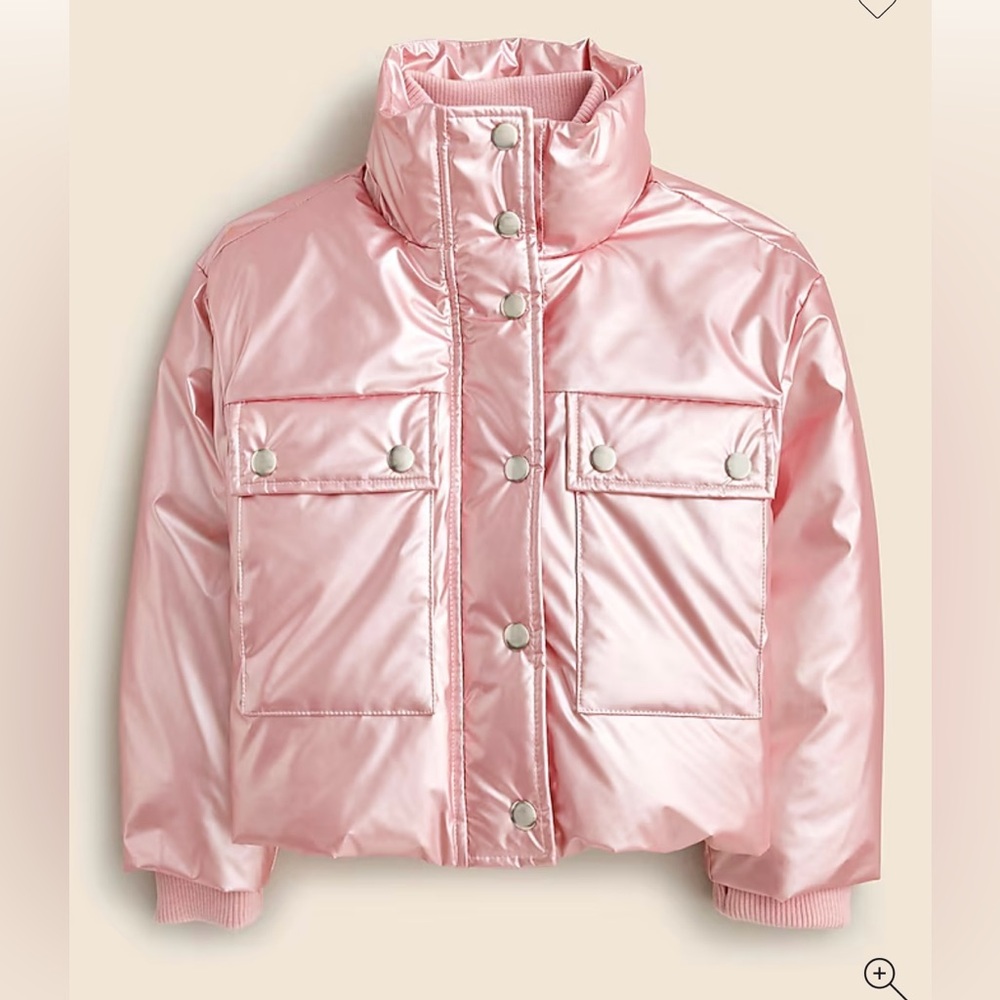 NWT! J. Crew Girls' cropped metallic puffer jacket